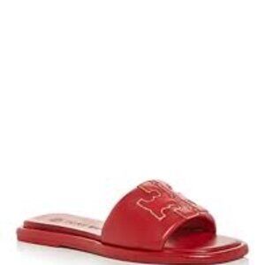 NIB Tory Burch T-Sport Double Slide Leather sandals RED -
